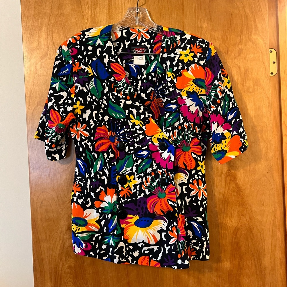 Tropical Flowers Pop Art to Wear Bold Hearts Blazer Jacket Vintage Size 11 12